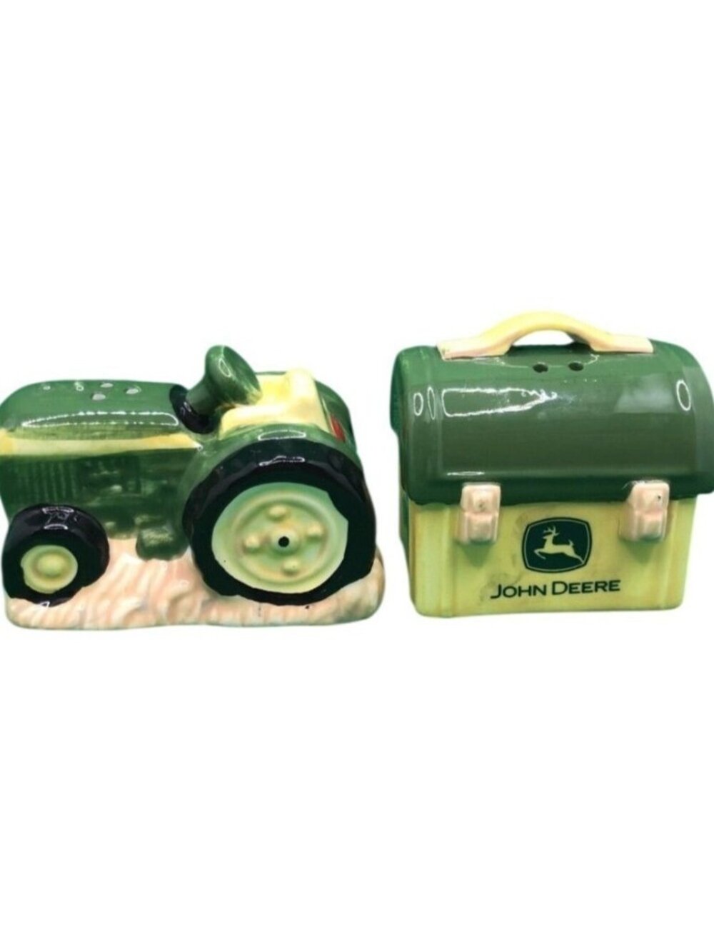 Vtg Retired Gibson John Deere Generations Tractor Salt Food Pail Pepper Shaker